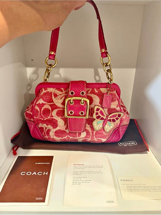 Coach Handbags - Coach Pink Signature Canvas Shoulder Bag with Butterfly Applique